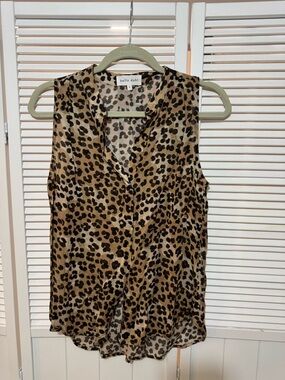 Bella Dahl Leopard Print Sleeveless V-Neck Tank Top - Brown & Black Size Small